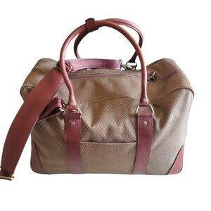 L.L. Bean VTG Traveler Tweed Duffle Carry On Luggage Weekender Bag LTHR Trim